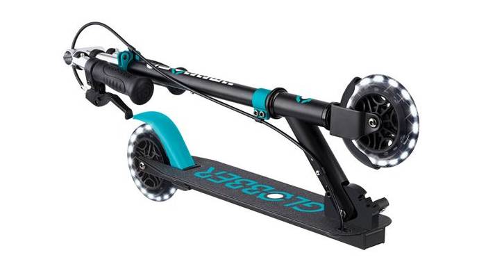 Фотография Самокат GLOBBER серии FLOW ELEMENT JUNIOR LIGHTS, черно-бирюзовый, колеса с подсветкой, 3+ 4