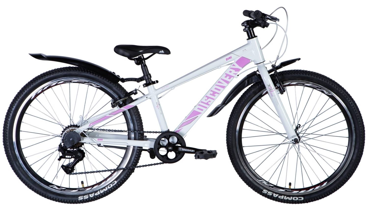 Фотография Велосипед Discovery QUBE Vbr 24" размер XXS рама 11 2024 Бело-розовый