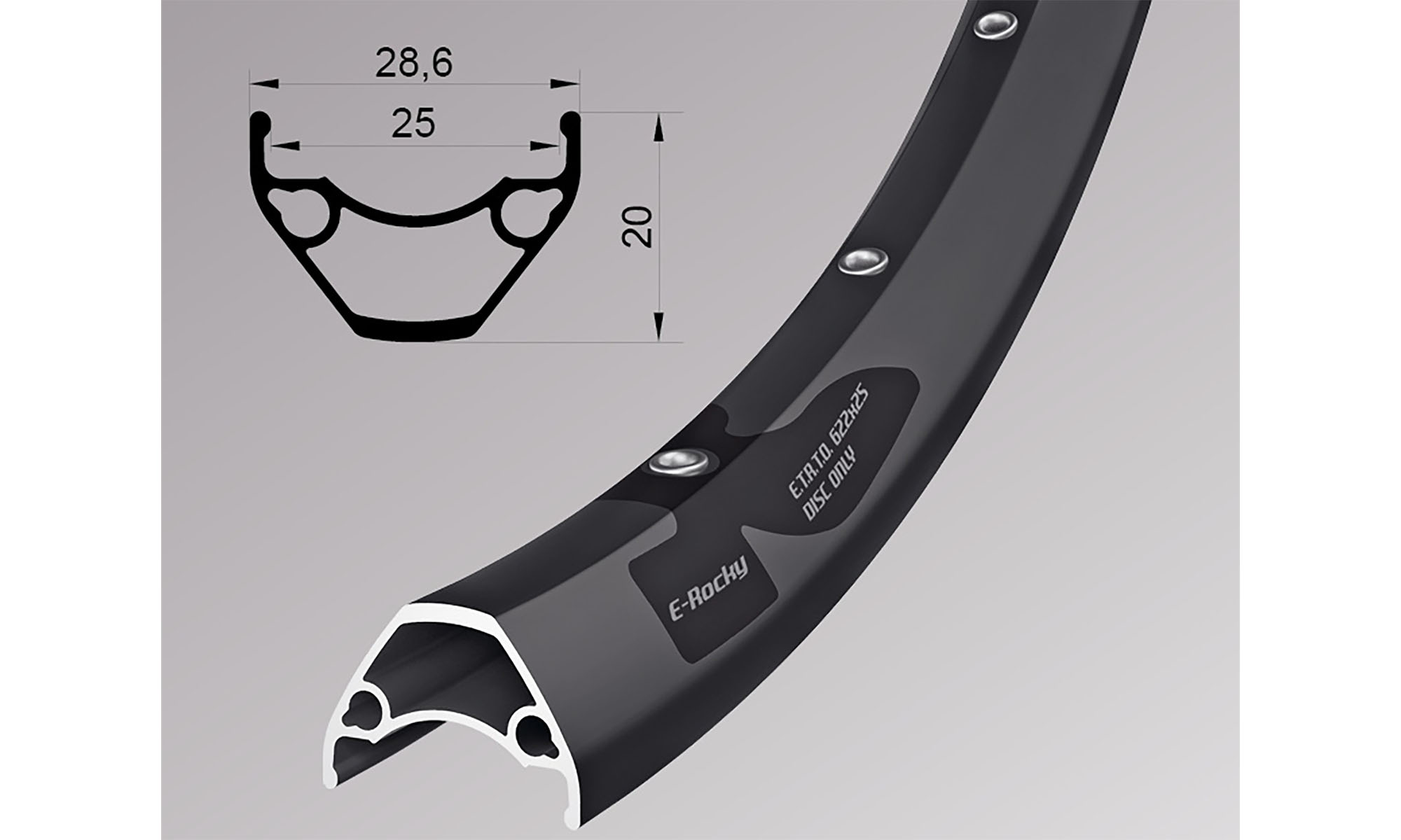 Обод Remerx E- ROCKY RX 3025, 27,5'', 584x25, 36 отв., FV, черный анодированный, E-Bike, бескамерный