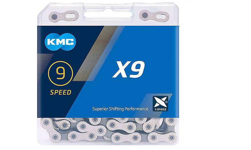 Цепь KMC X9, 9 скоростей, 122 звена + замок, серебристый Цепь KMC X9, 9 скоростей, 122 звена + замок, серебристый