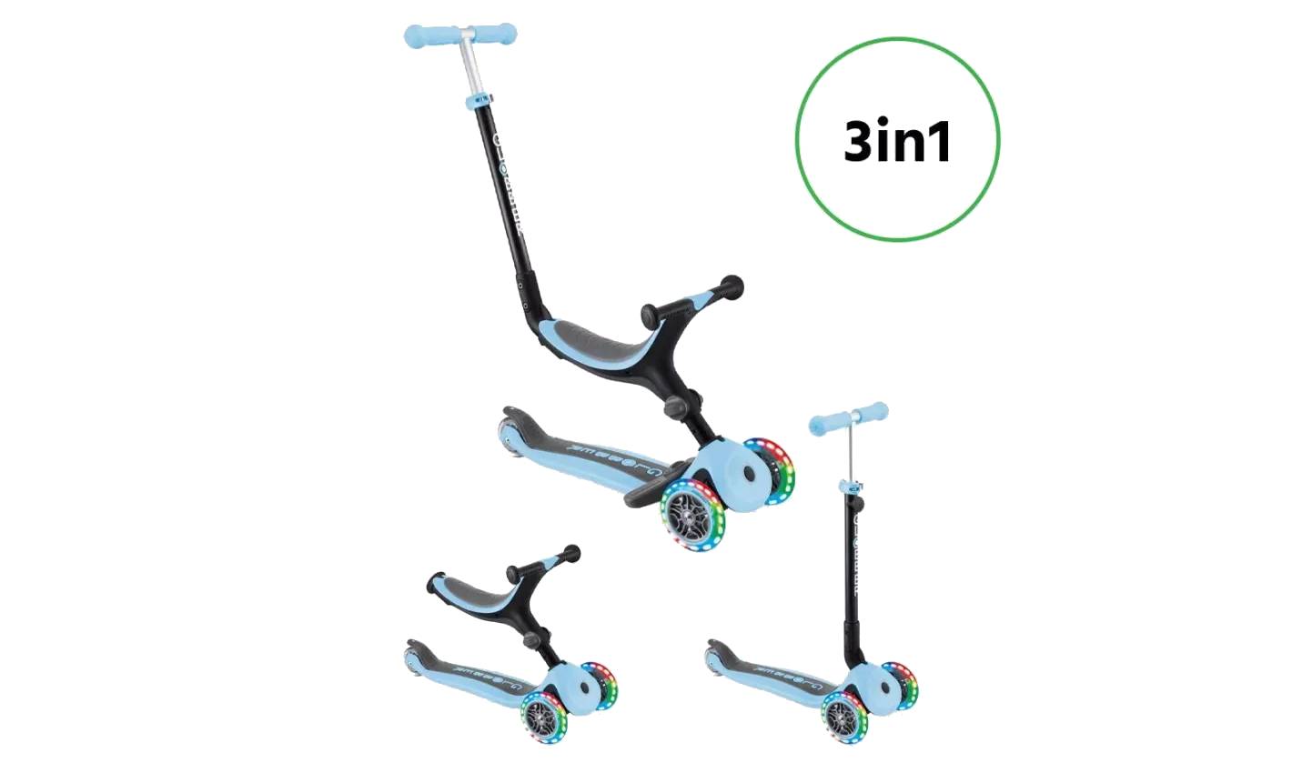 Самокат GLOBBER GO UP FOLDABLE PLUS LIGHTS пастельно-синий, 1.5+ 3
