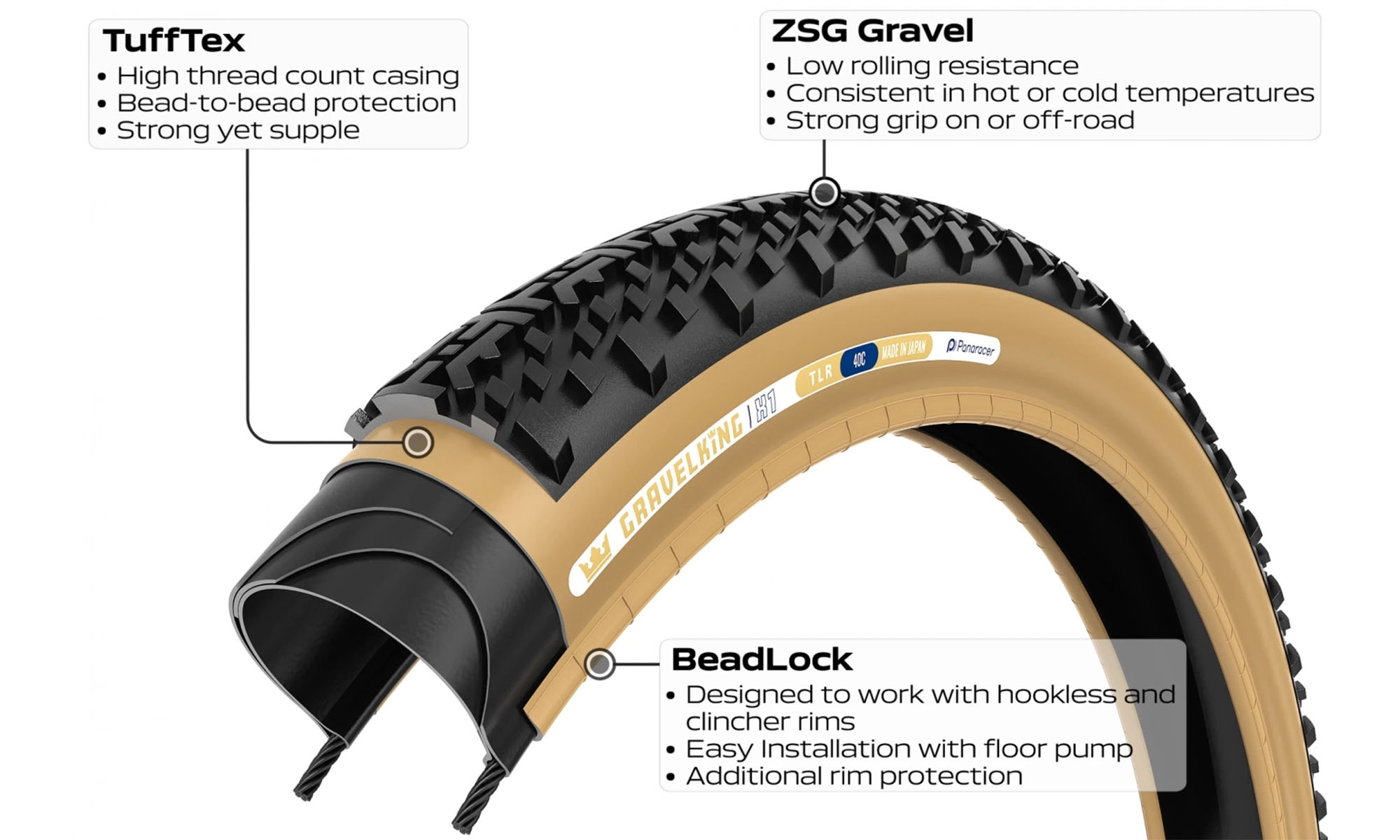 Покрышка Panaracer GRAVELKING X1 (Gen2), 28" 700x40C (40-622), Folding TLR 120TPI, черная 2