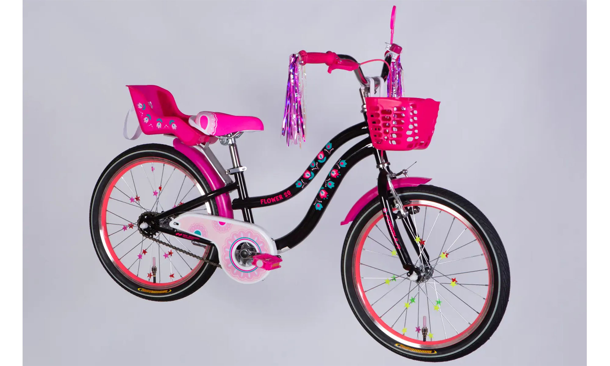 Велосипед Formula Kid FLOWER PREMIUM BH 20", размер XXS, рама-10", год 2026, черный с розовым 2