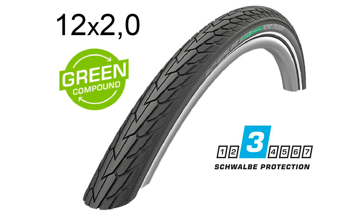 Фотографія Покришка Schwalbe 12x2.00 (50-203) ROAD CRUISER K-Guard Active B/B HS484 GREEN 50EPI чорний