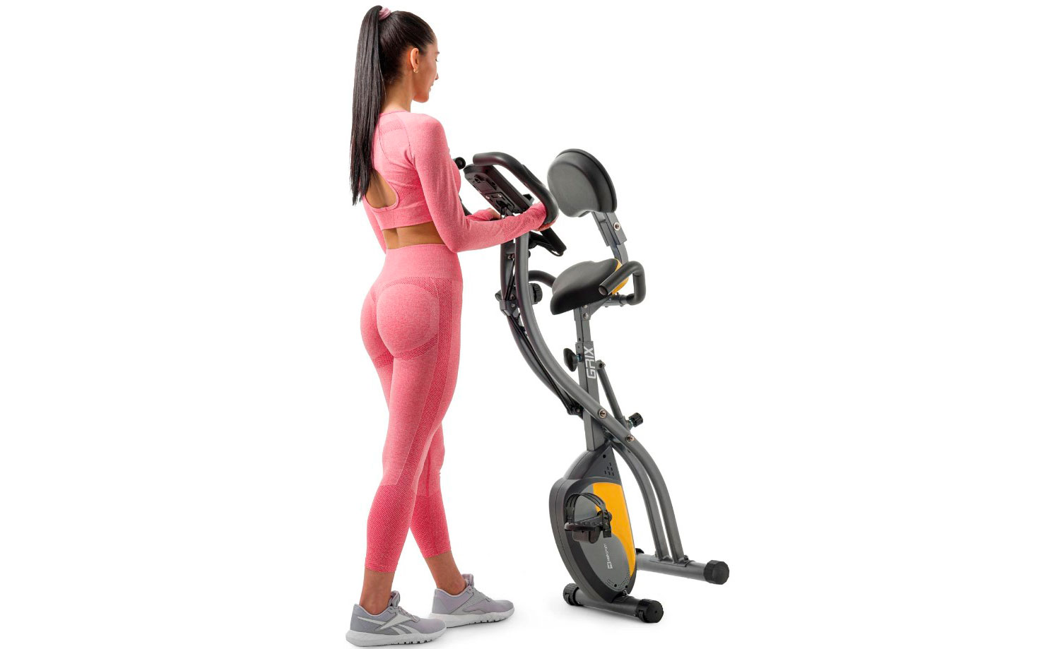 Велотренажер Hop-Sport HS-3010X Grix X-Bike з еспандерами магнітний сіро-жовтий 8