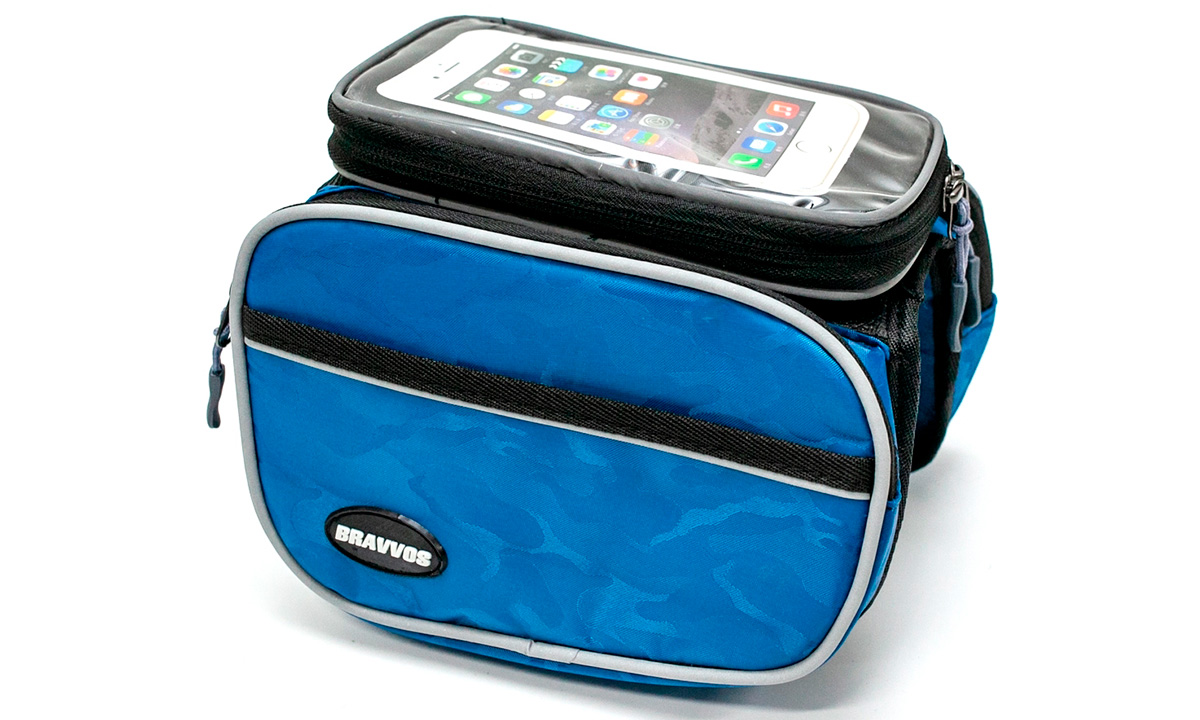 Фотография Велосумка на раму BRAVVOS QL-110 с отделением под смартфон, синяя