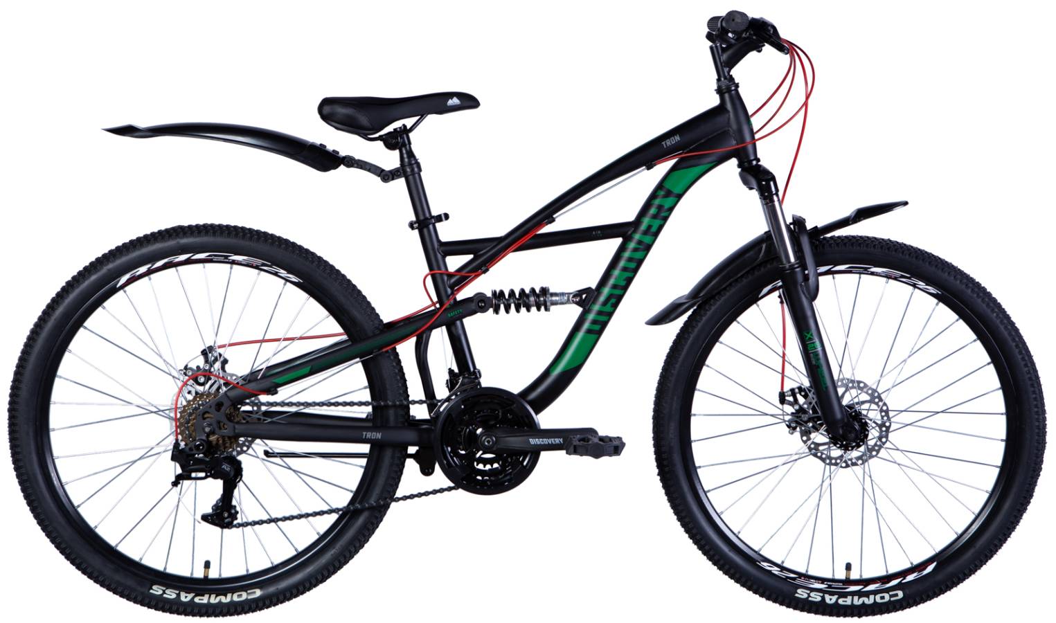 Фотография Велосипед Discovery TRON DD 26" размер S рама 15" 2024 Черно-зеленый