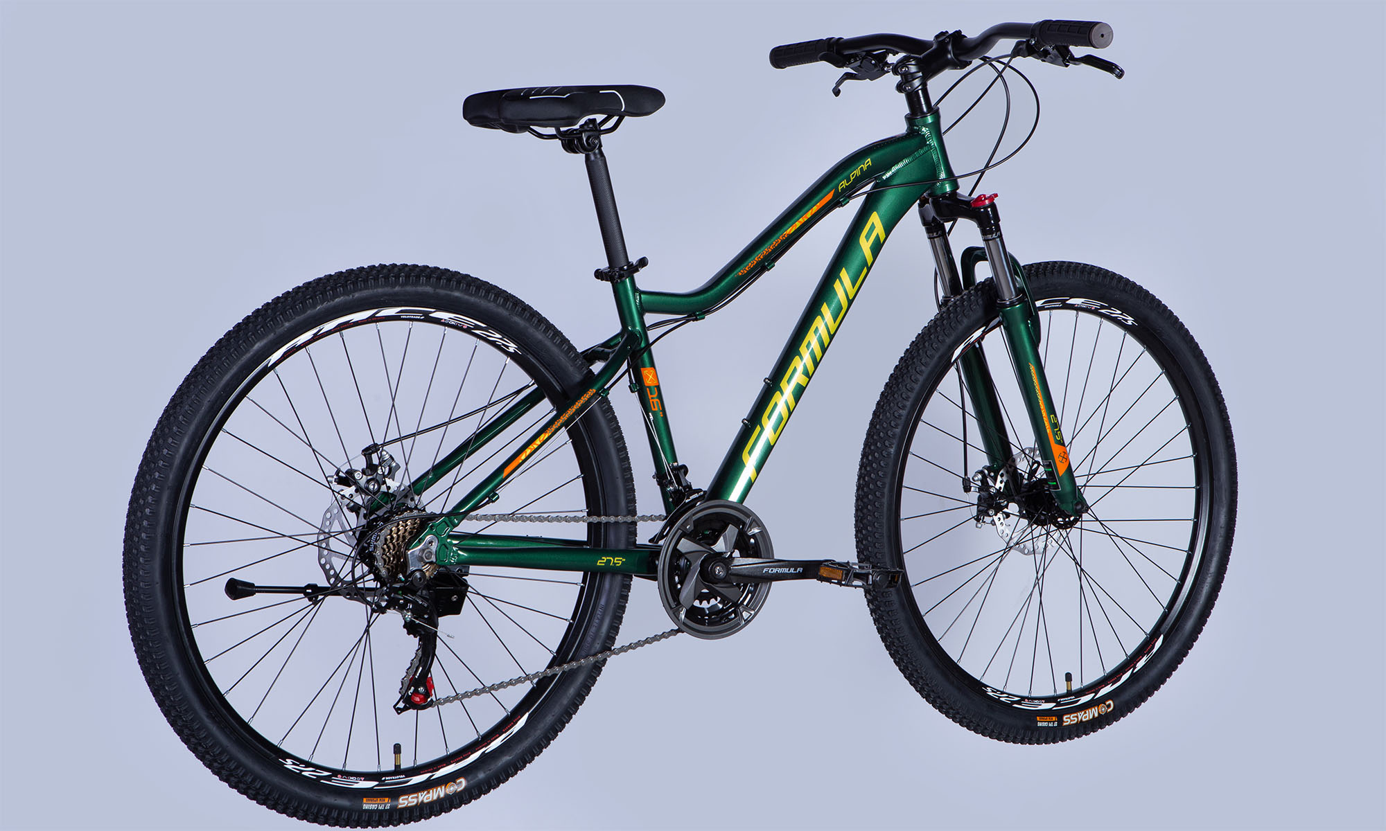 Велосипед Formula ALPINA DD FR 27.5", размер S рама-16" 2025, зелено-желтый 2