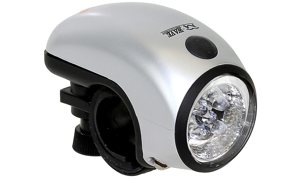 Фотографія Ліхтар передній M-Wave LED-BATTERYLAMP з 5 LEDs, сріблясто-чорний