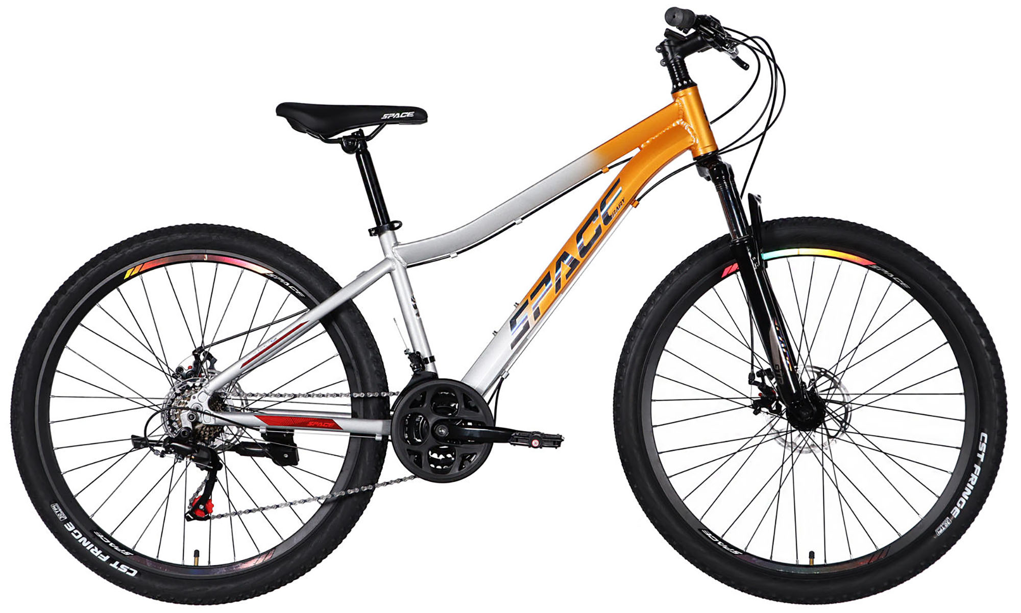 Велосипед SPACE LYRA DD FR, 27.5", размер S, рама 15", год 2026, оранжево-серебристый Велосипед SPACE LYRA DD FR, 27.5", размер S, рама 15", год 2026, оранжево-серебристый