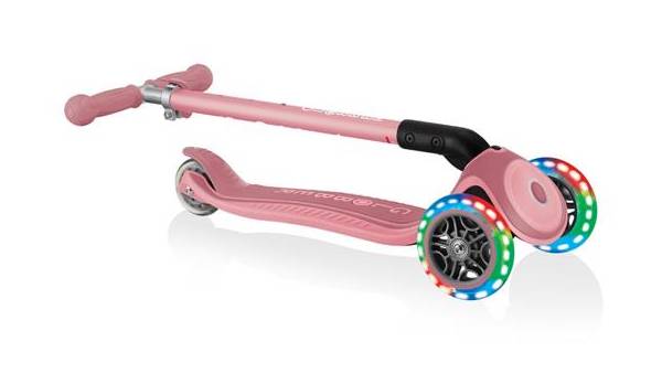 Самокат GLOBBER PRIMO FOLDABLE PLUS LIGHTS, пастельно-рожевий, колеса з підсвічуванням, 3+ 5