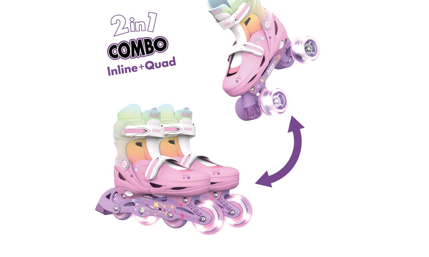Роликовые коньки Neon Combo, размер 34-37, радуга 