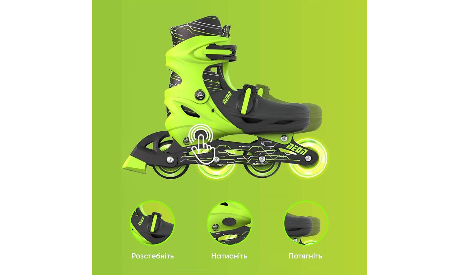 Роликові ковзани Neon Inline, розмір 34-37, зелений 6 Роликові ковзани Neon Inline, розмір 34-37, зелений 6