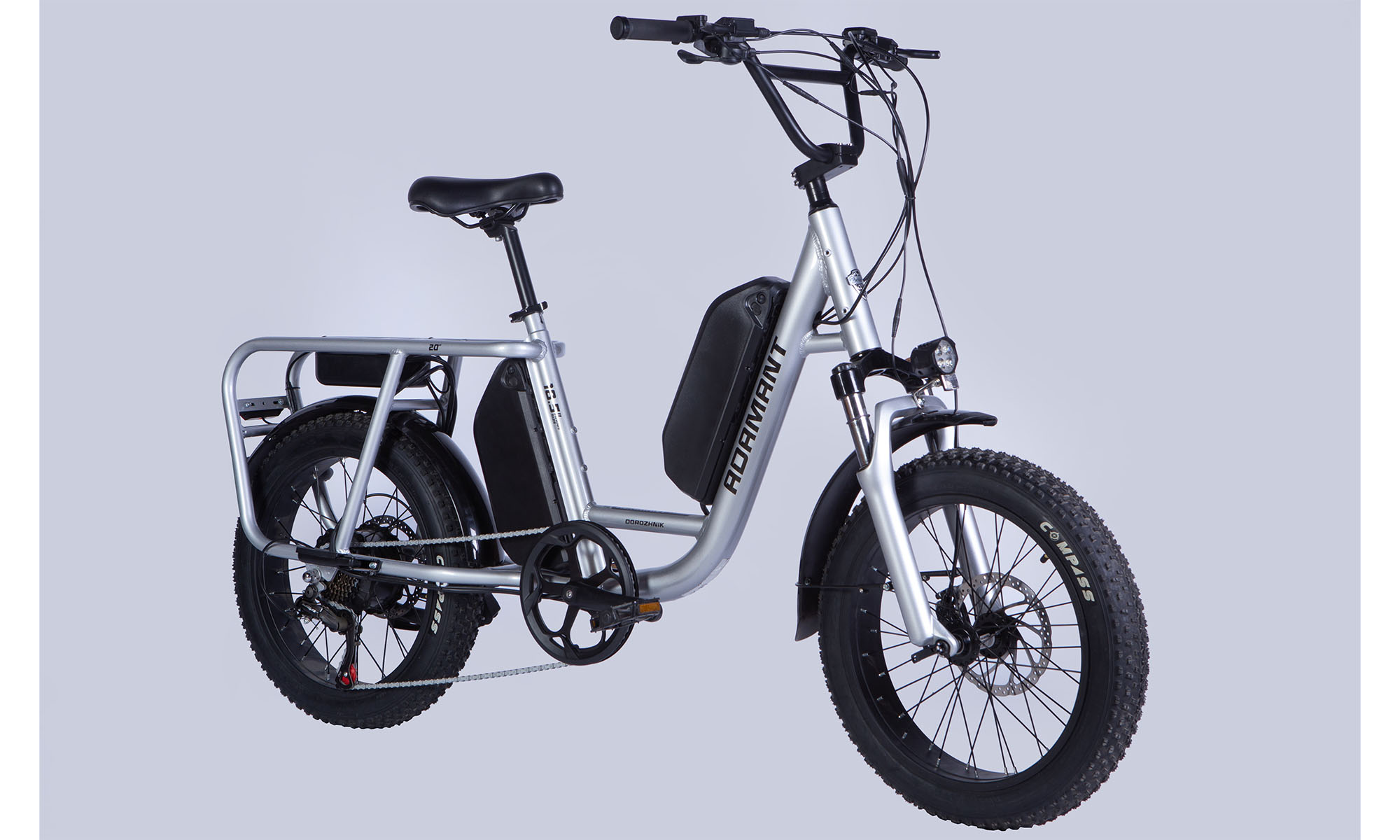 Велосипед з електроприводом Dorozhnik eADAMANT HDD 20", розмір M, рама 18,5" 48B 17.5+12.5А*г 1000Вт, 2025, сріблястий, крила, підніжка 2 Велосипед з електроприводом Dorozhnik eADAMANT HDD 20", розмір M, рама 18,5" 48B 17.5+12.5А*г 1000Вт, 2025, сріблястий, крила, підніжка 2