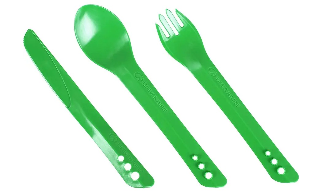 Фотография Вилка, ложка, нож туристические Lifeventure Ellipse Cutlery green