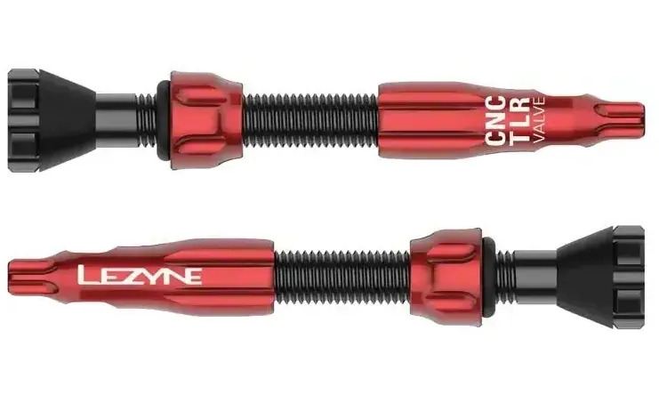Ниппель для бескамерки Lezyne CNC TLR Valve, длина 44 мм, комплект 2 штуки, красный 