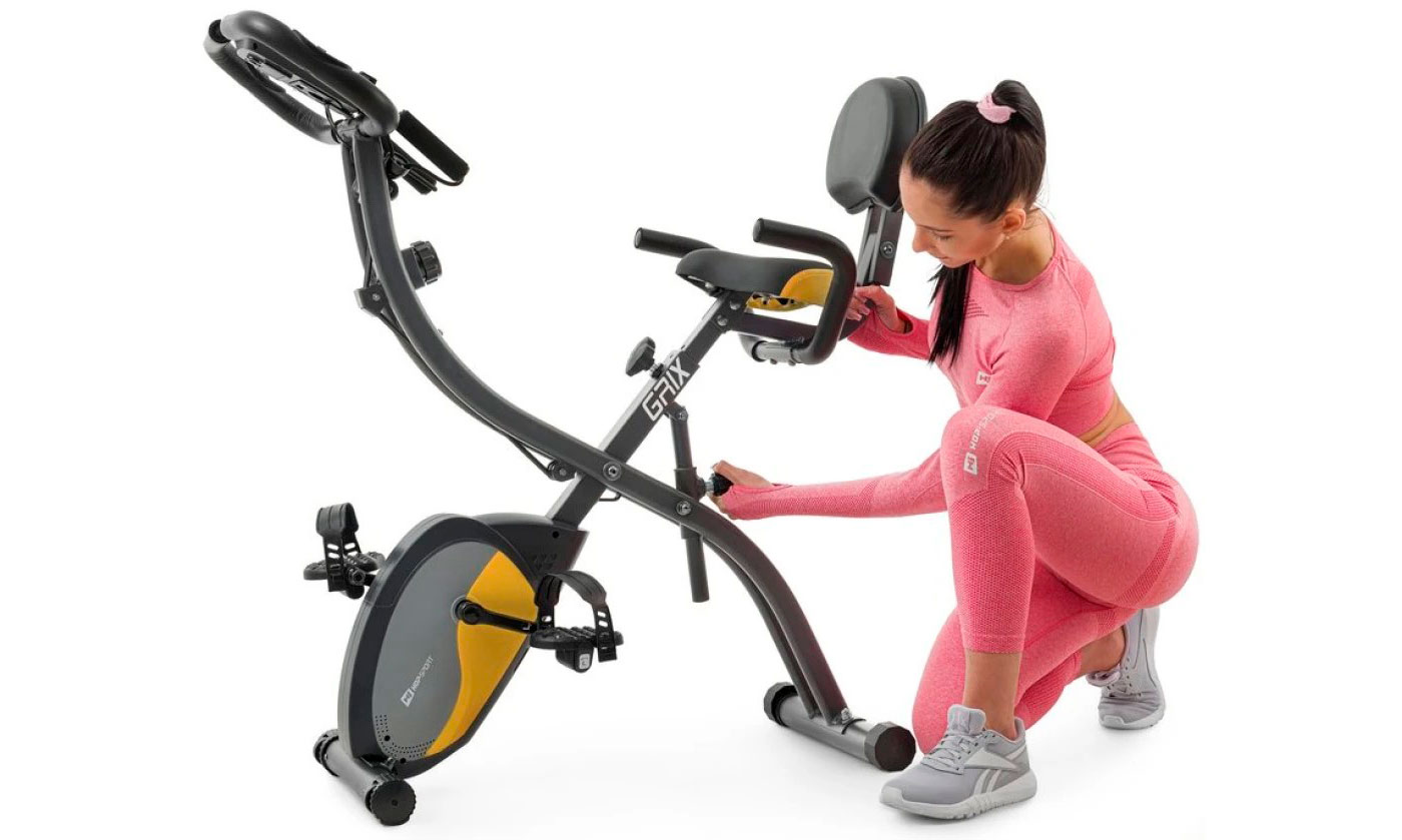 Велотренажер Hop-Sport HS-3010X Grix X-Bike з еспандерами магнітний сіро-жовтий 5