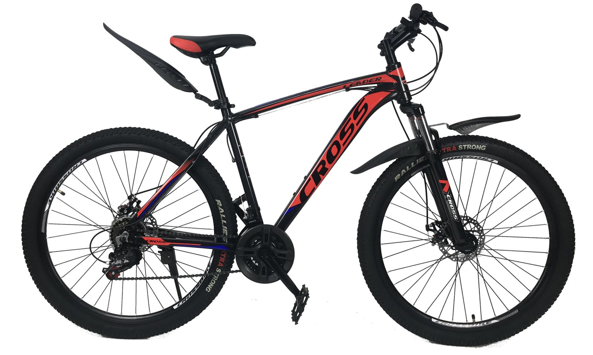 Велосипед Cross Leader V2 27.5", размер M, рама 17", 2021, Черный-Синий-Красный 