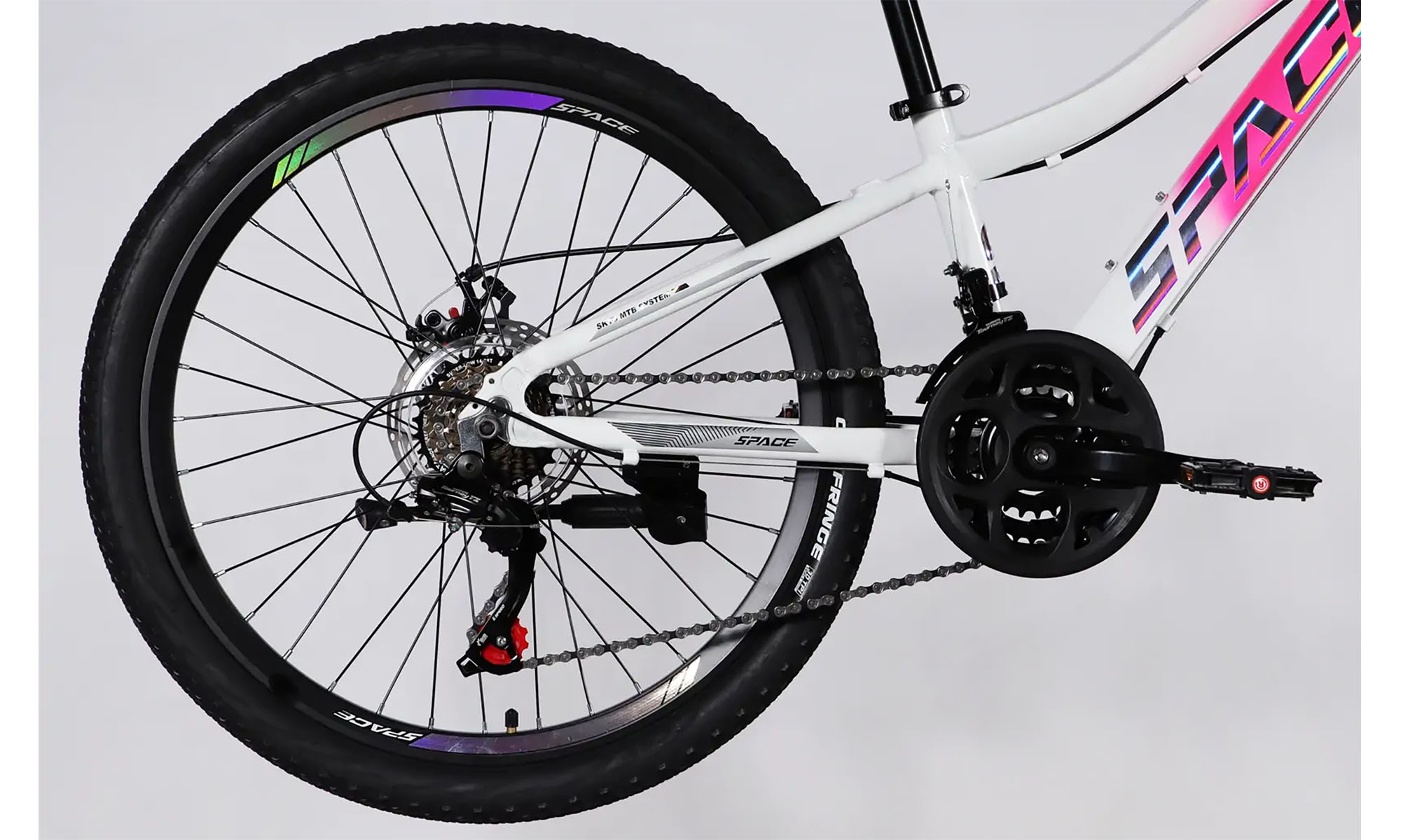 Велосипед SPACE IZIDA DD FR, 24", розмір XXS, рама-11", рік 2026, рожево-білий 5 Велосипед SPACE IZIDA DD FR, 24", розмір XXS, рама-11", рік 2026, рожево-білий 5