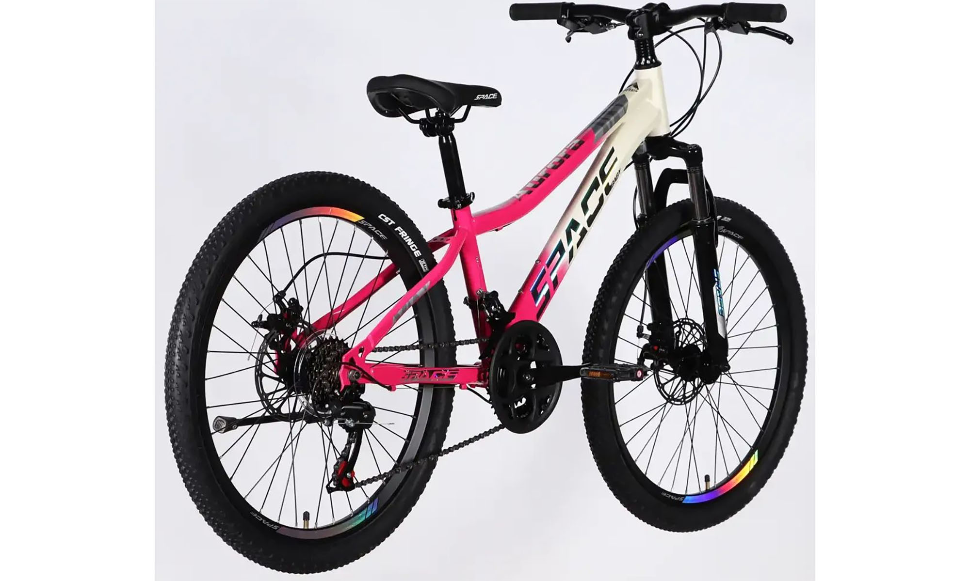 Велосипед SPACE AURORA DD FR 27.5", розмір S, рама-15", рік 2026, біло-рожевий 4 Велосипед SPACE AURORA DD FR 27.5", розмір S, рама-15", рік 2026, біло-рожевий 4