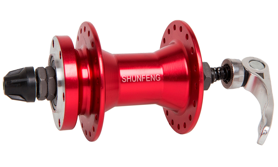 Фотография Втулка передняя SHUNFENG SF-A210F, 36H, диск., эксцентрик, красная