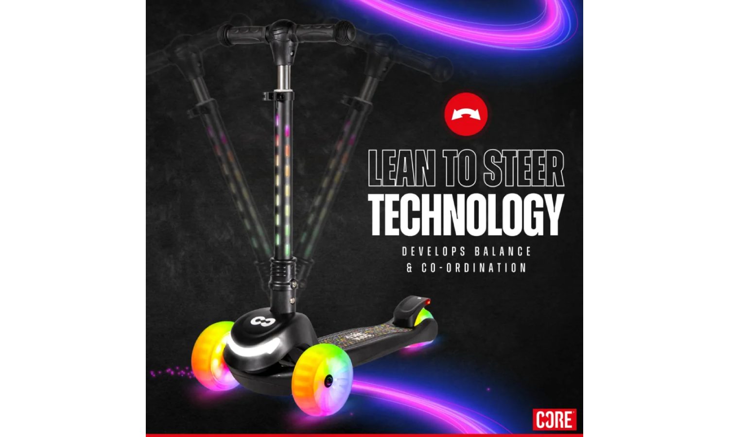 Самокат дитячий Core Spark LED чорний 2