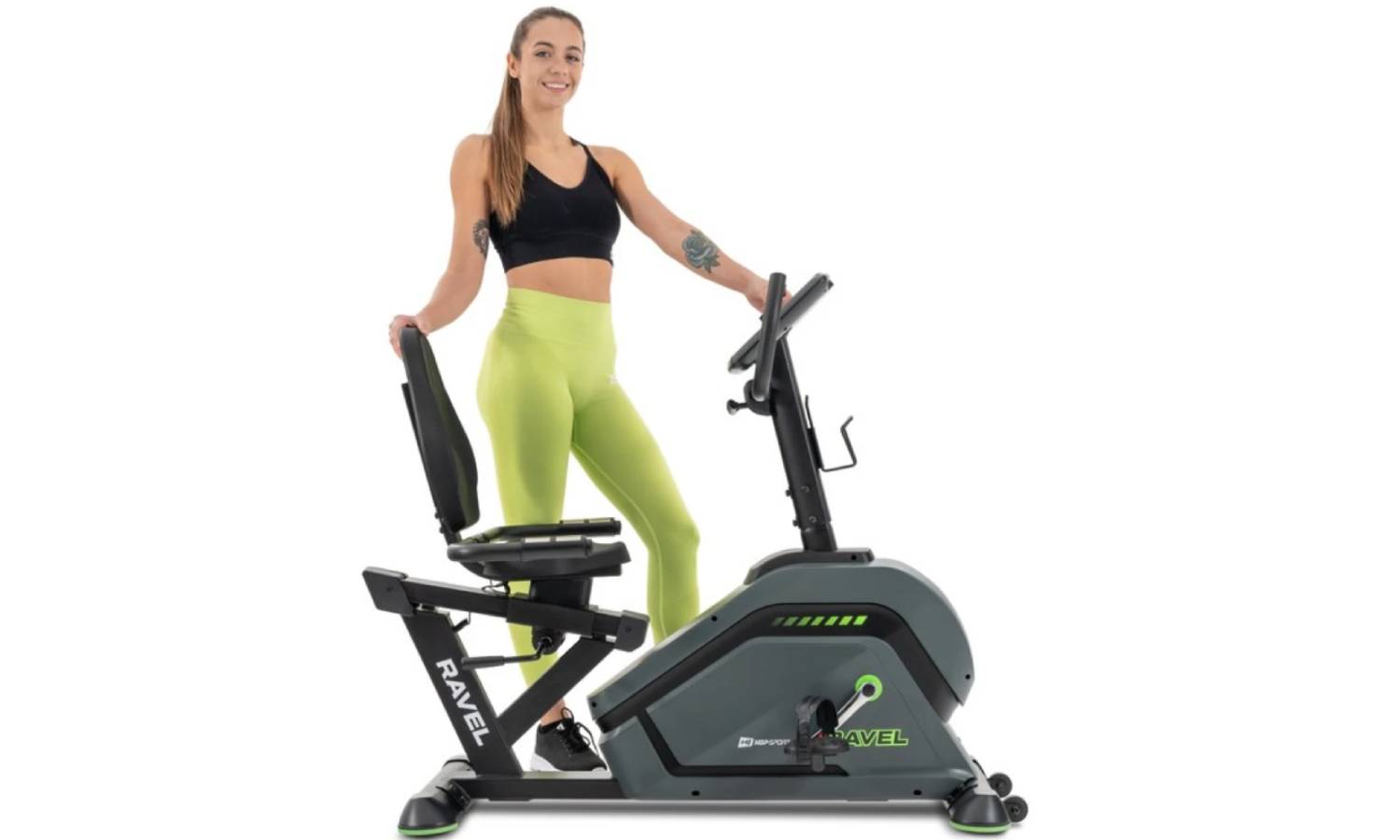Горизонтальный велотренажер Hop-Sport HS-120L Ravel чорно-зеленый + мат 2