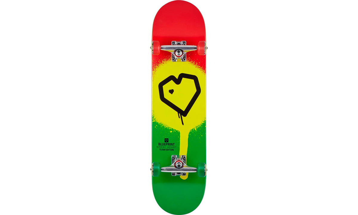 Фотография Скейтборд Blueprint Spray Heart V2 Complete Rasta 31,25"х8" Желто-зеленый
