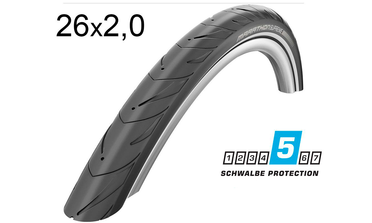 Фотография Покрышка Schwalbe 26x2.00 (50-559) MARATHON SUPREME V-Guard, Evolutoin Folding B/B-SK+RT HS469 OSC 67EPI EK black