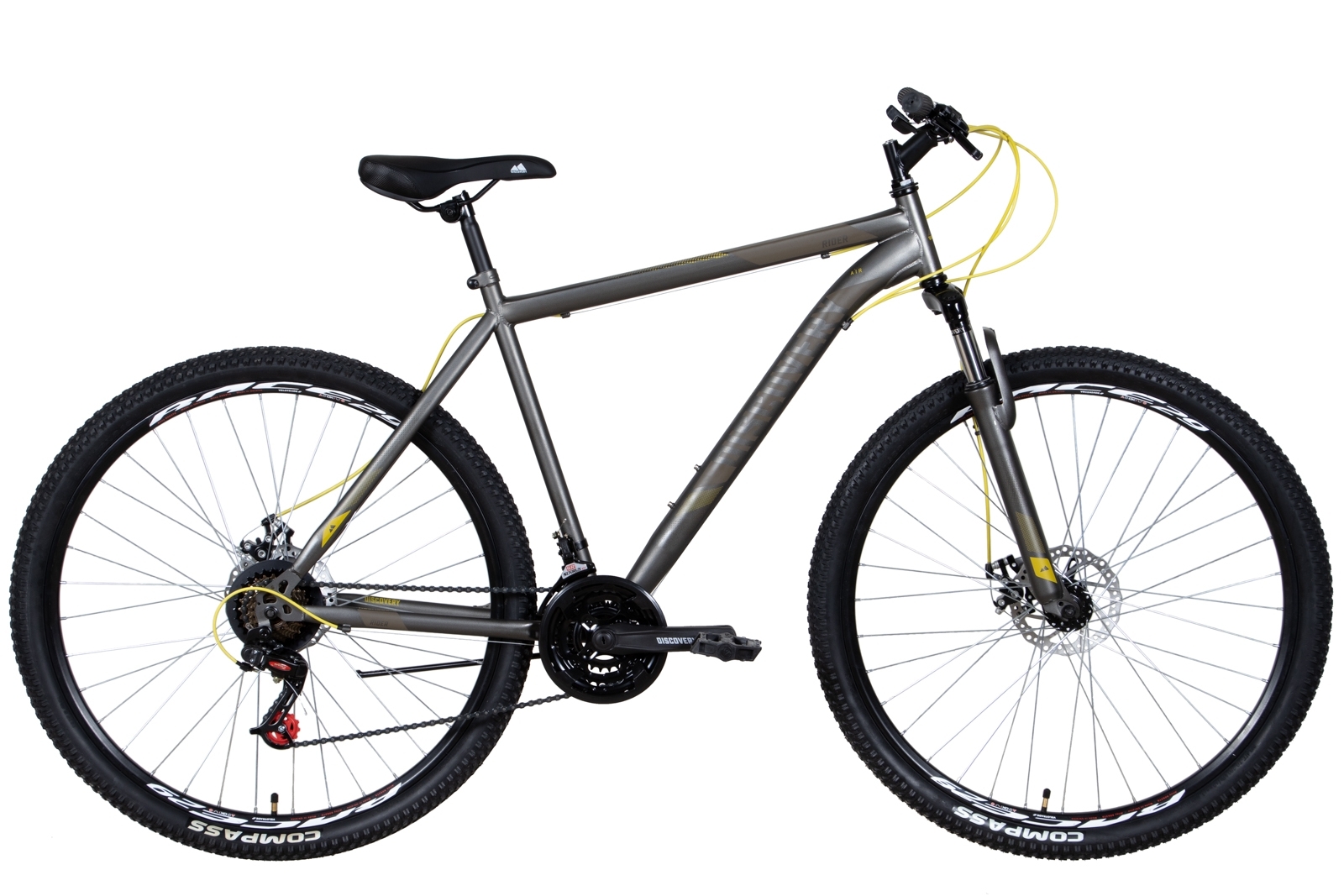 Фотография Велосипед Discovery RIDER AM DD 29" размер XL рама 21 2022 Cеребристо-желтый