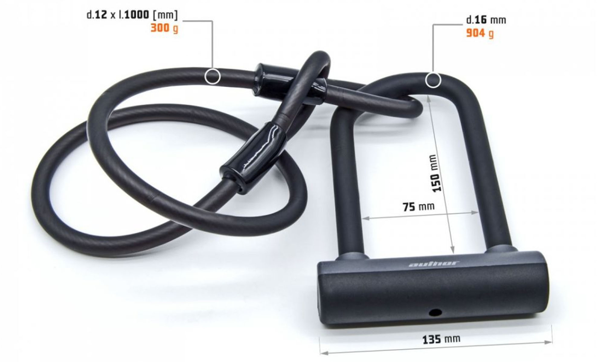 Замок Author U-lock & Cable Lock AUL Cliff ART 150x75mm / d.12x1000mm, черный 2