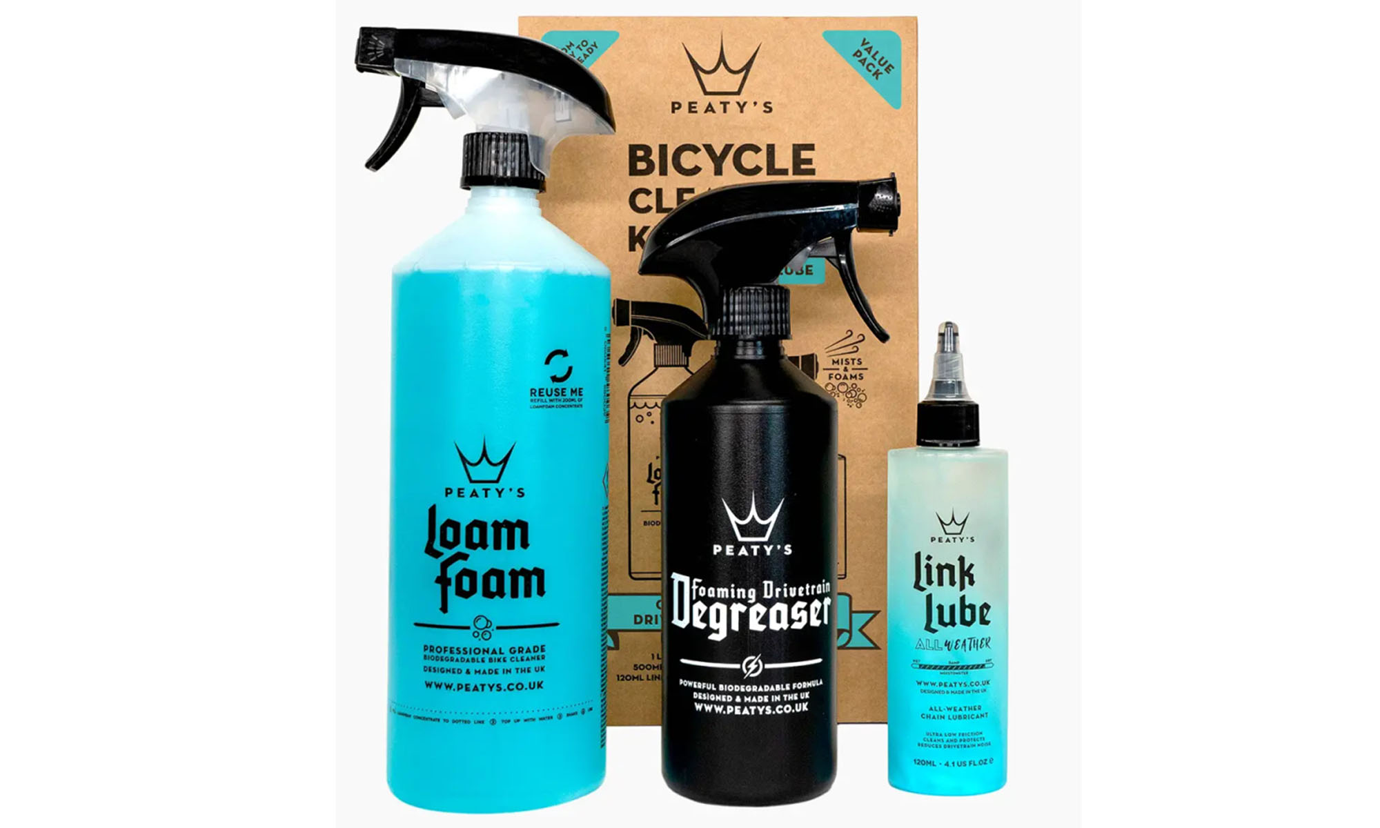 Набор для мойки Peaty's Gift Pack, шампунь 1L / дегризер 500ml / смазка цепи 120ml, All-Weather 