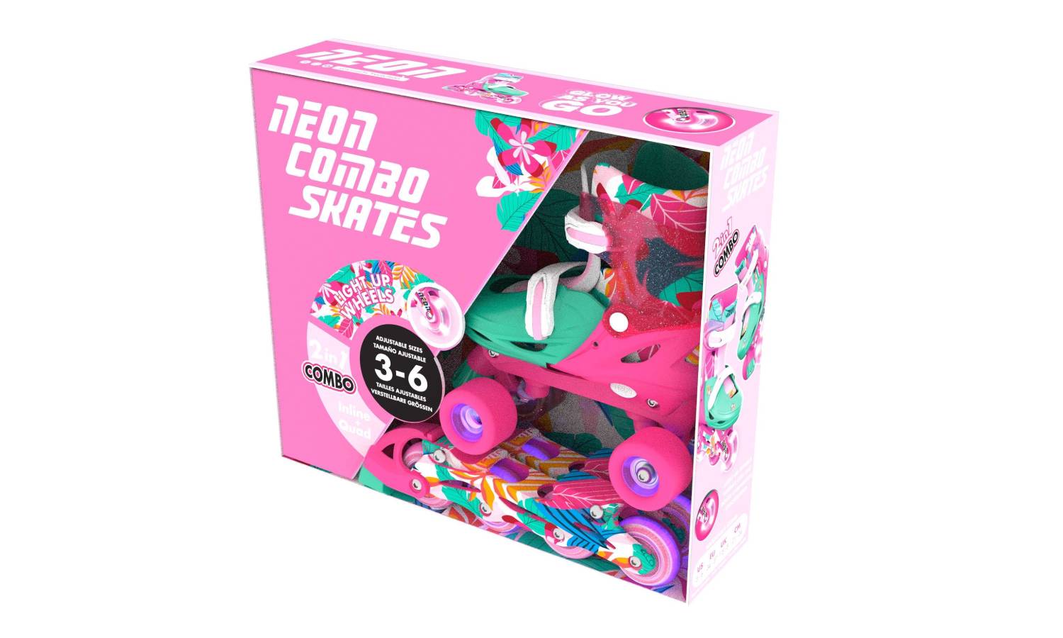 Роликовые коньки Neon Combo, размер 34-37, цветы 7