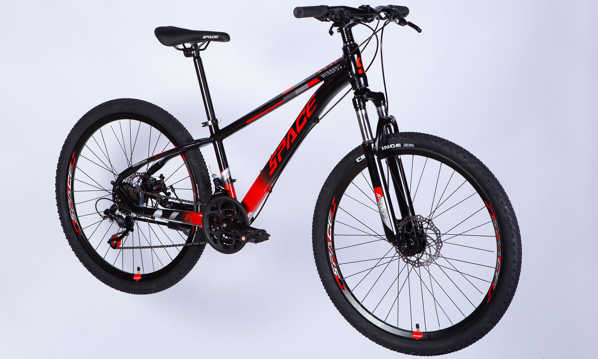 Фотография Велосипед SPACE MERCURY DD FR, 26", AL, размер XS, рама 13", 2025, черно-красный 2