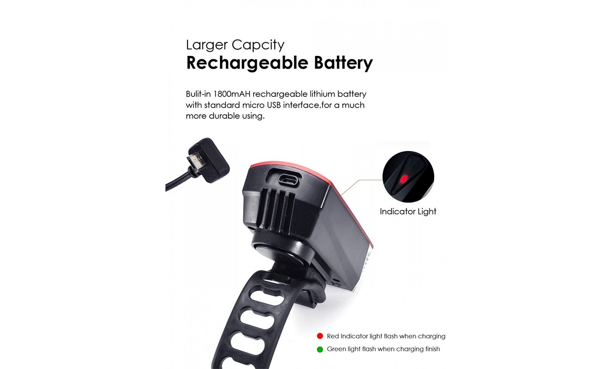 Фонарь передний BC-FL1592 350 лм LED питание Li-on 1800 мАч с эл звонком USB, красный 5