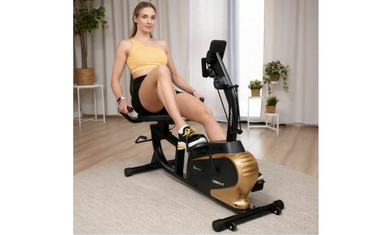 Горизонтальний велотренажер Hop-Sport HS-045L Volt магнітний золотий 16